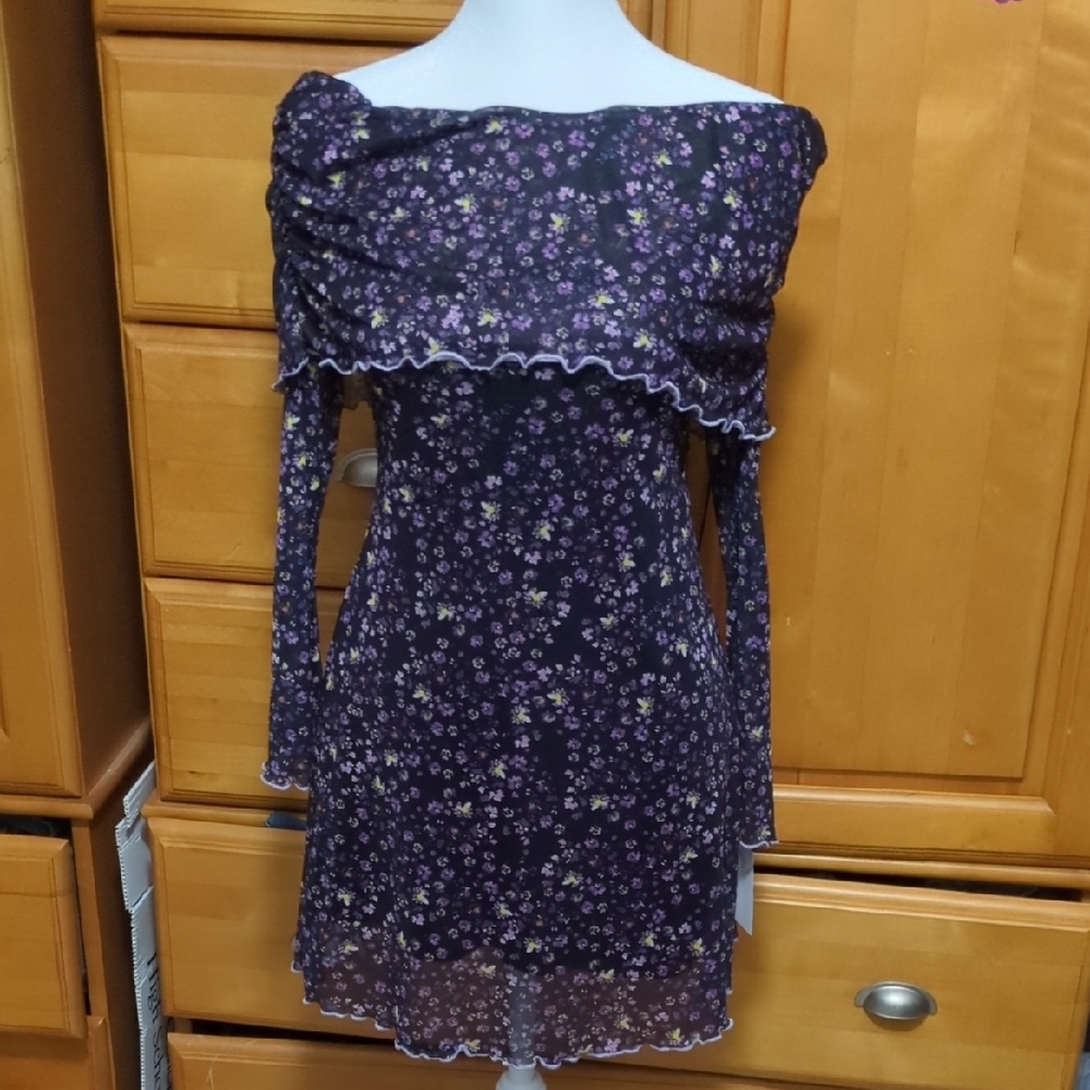 Floral Off-Shoulder Purple Dress